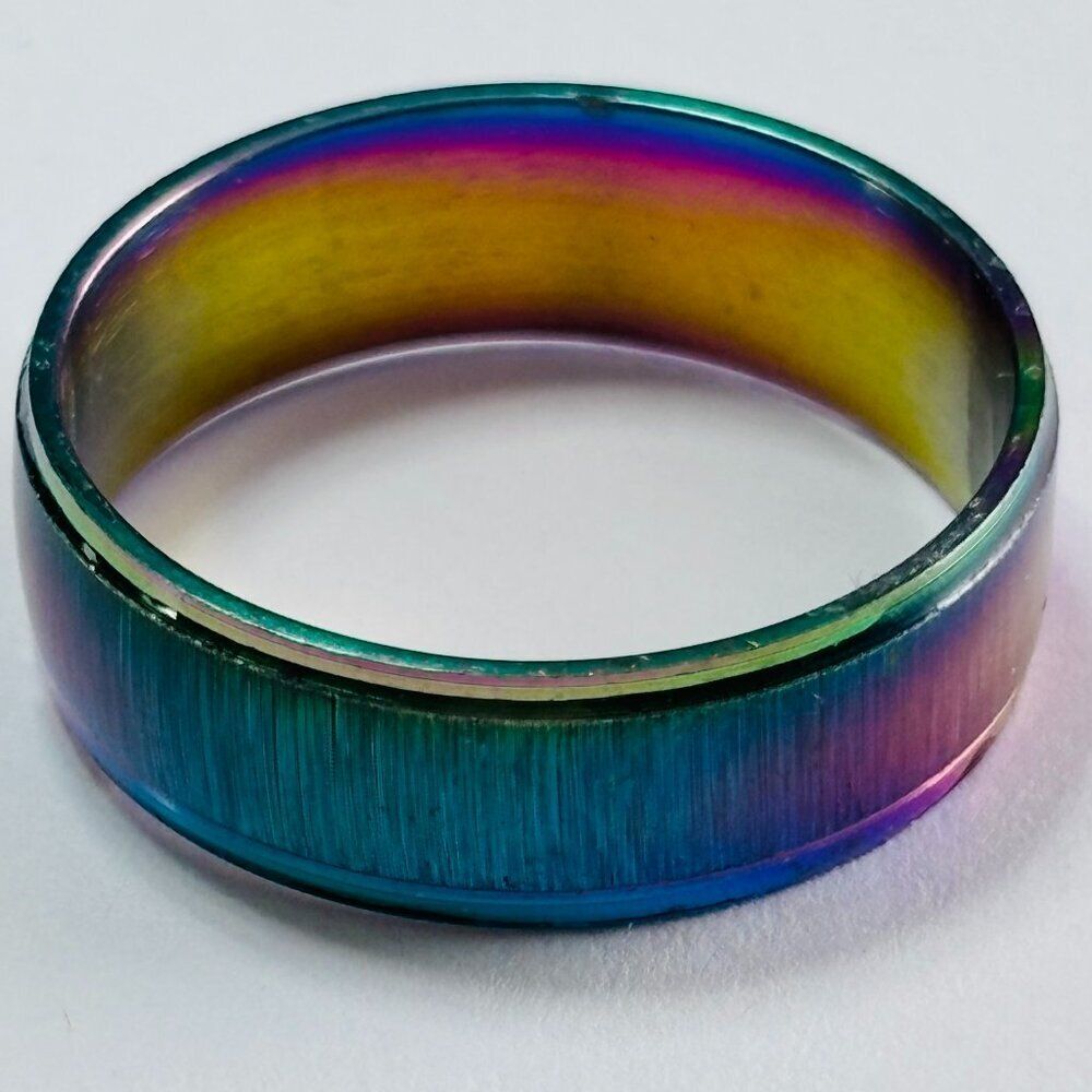 Rainbow Titanium Band Ring Oil Slick Multicolor Unisex Size 11